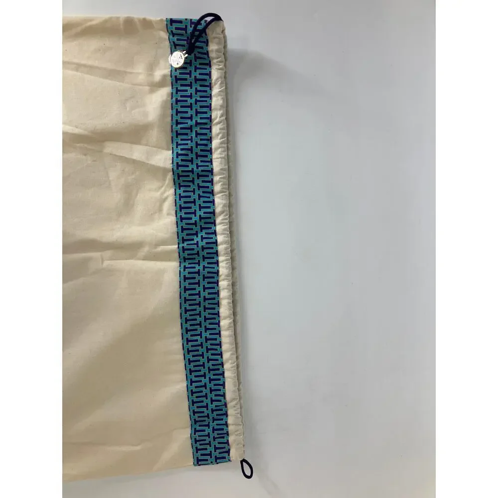 TORY BURCH CREAM DRAW STRING DUST BAG WITH BLUE TRIM